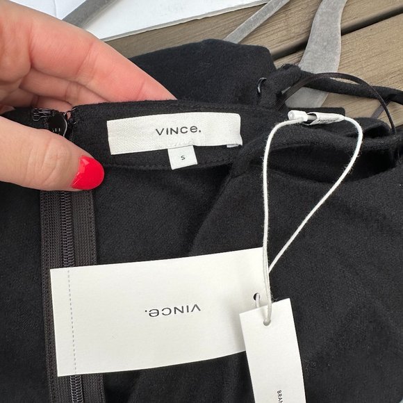 Vince Ruched Camisole Mini Dress Black Wool Blend A-line Skirt Small - Picture 3 of 10